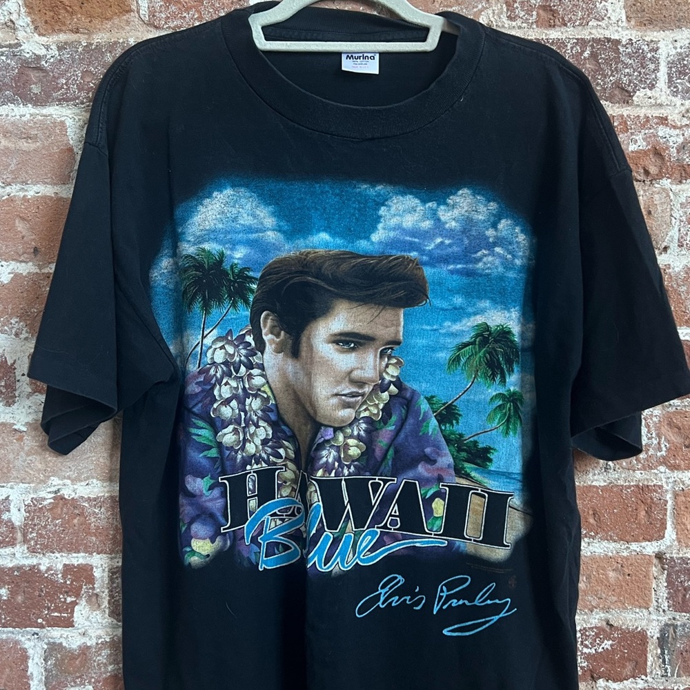 Vintage Elvis Presley shirt blue Hawaii Moreno oversized boxy fit band tee